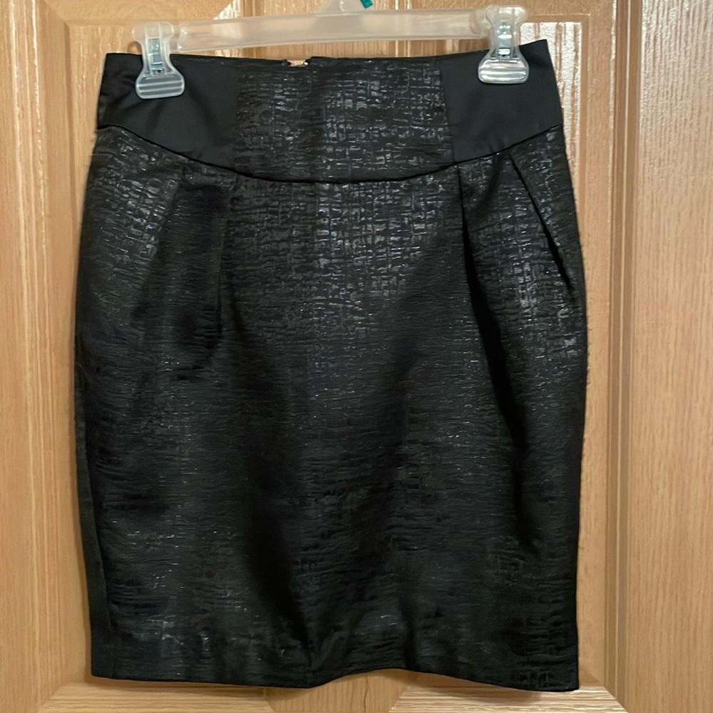 Ark & Co black cotton/polyester back zip leather look pencil skirt, Size S